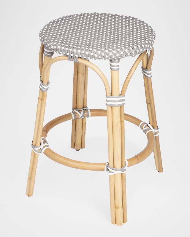 Tobias 24" Rattan Counter Stool, Gray/White Dot